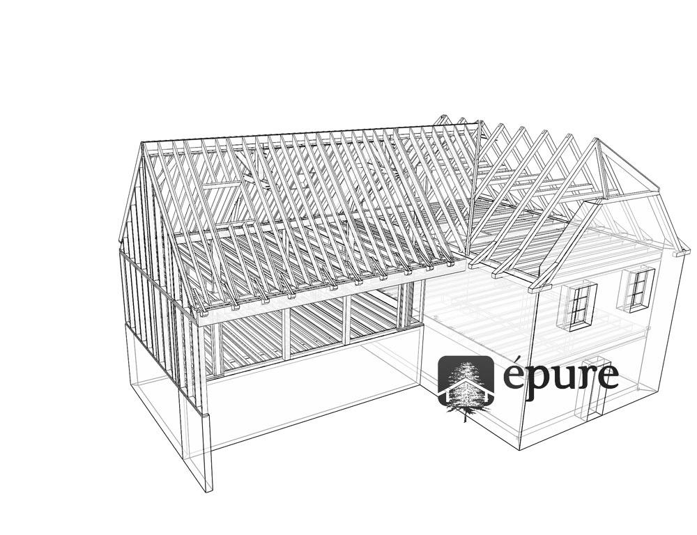 vue 3D structure extension ossature bois st cyprien epure construction bois